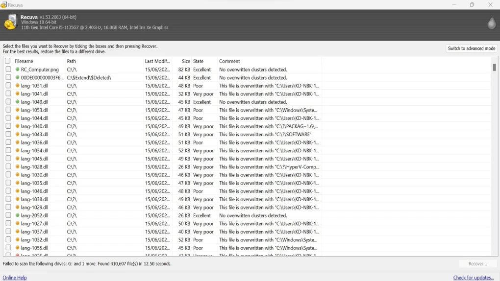 recuva software for bitcoin recovery interface