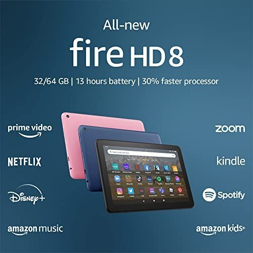 All-new Fire HD 8 tablet, 8” HD Display, 64 GB, 30% faster processor, designed for portable entertainment, (2022 release), Black