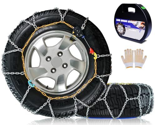 Snow-Chains Auto Fixing 1 Min Quick Fit Easy Installation Tire-Chains, Portable Reusable Universal Emergency Tire Traction Chain for Passenger Car, Pickup Trucks and SUV - Set of 2