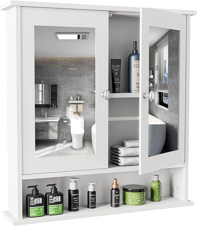 Modern Bathroom Wall Cabinet with Mirror & Adjustable Shelf - Wall Mounted Utility Medicine Cabinet