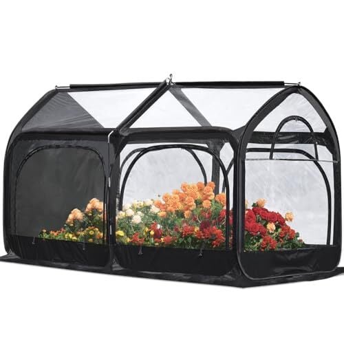 Quictent Greenhouse for Outdoors, Mini Quic-Setup Portable Flower Garden Plant Kit Outside, Heavy Duty Fiberglass Pop-up Frame and Durable Cover W/ Screen Window, 8.2x4.1x4.4 FT, Black