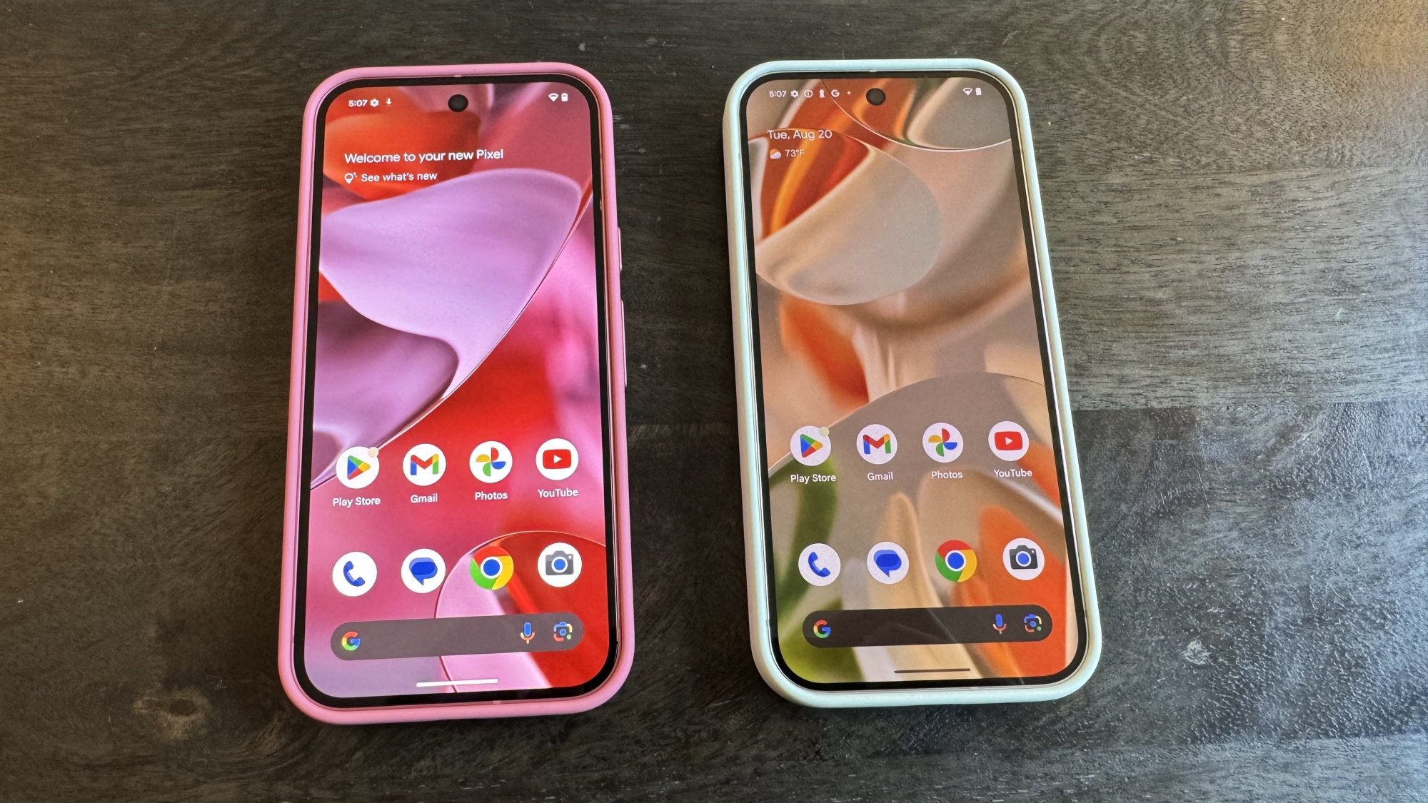 Pixel 9 Pro (right) next to base Pixel 9 (left)