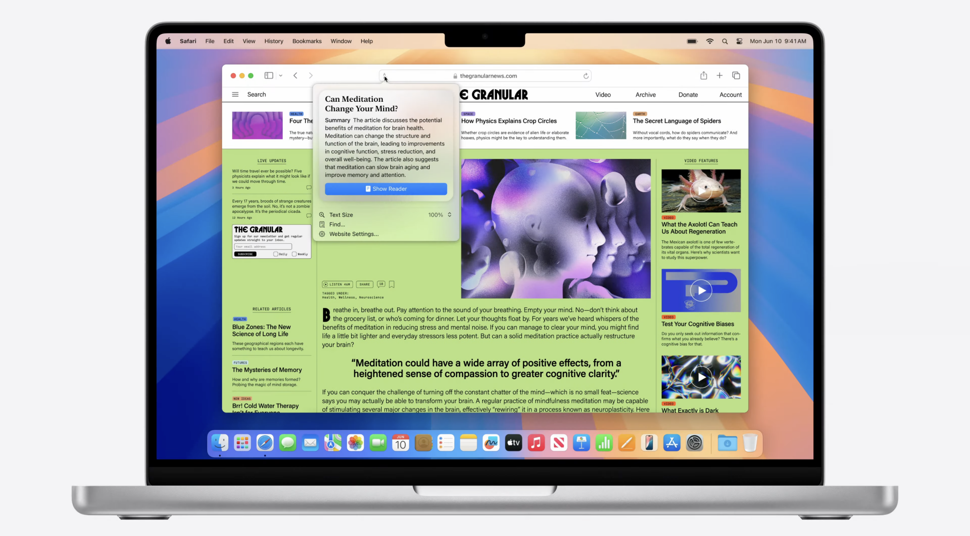 A card in Safari with an article summary in macOS 15.