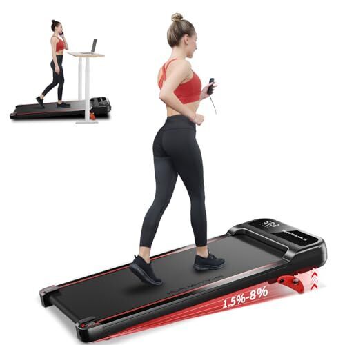 RHYTHM FUN Walking Pad Treadmill with Incline, Under Desk Treadmill with Incline, Treadmill for Home and Office, 300 Lbs Portable Treadmill with Remote Control, Compact Treadmill in LED Display