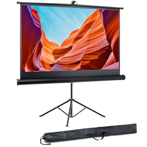 Pyle Projector Screen with Stand - 100-Inch Floor Standing Portable Fold-Out Rollup Matte for Projection, includes Tripod, Great for Indoor/Outdoor Presentation, Quick Assembly