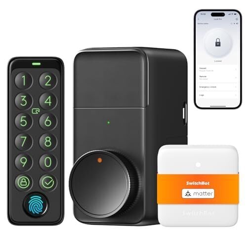 SwitchBot WiFi Smart Lock Pro with Keypad Touch, Fingerprint Keyless Entry Door Lock, Bluetooth Electronic Deadbolt, IP65 Weatherproof, Fits Your Existing Deadbolt, Supports Matter, Alexa and Google