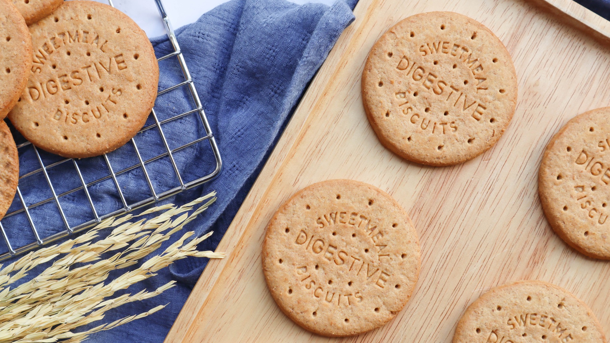 digestive biscuits on a cutting board.