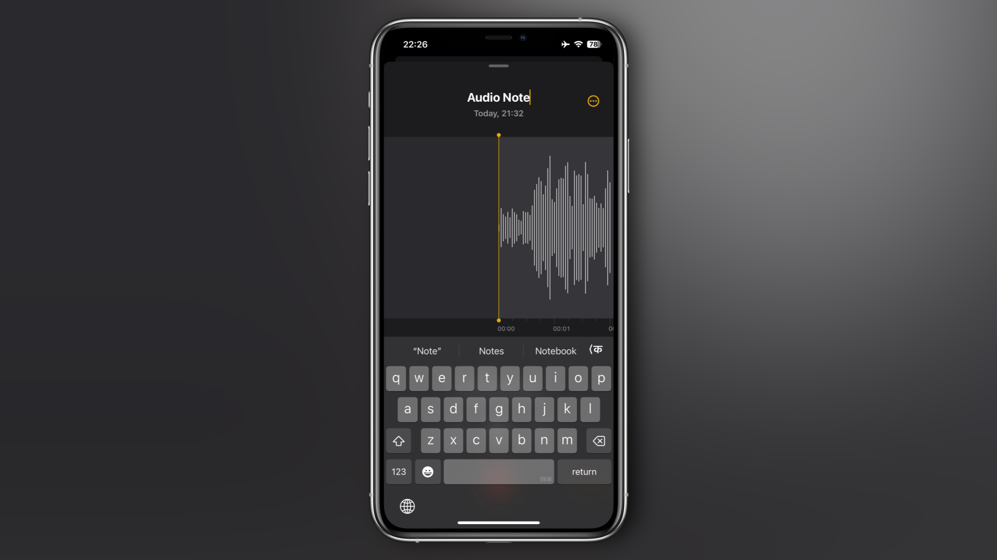 A voice note being recorded in Apple Notes in iOS 18.