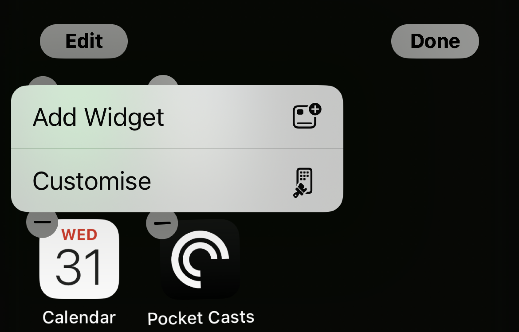 Choose the Customize option in Home Screen menu on iPhone.