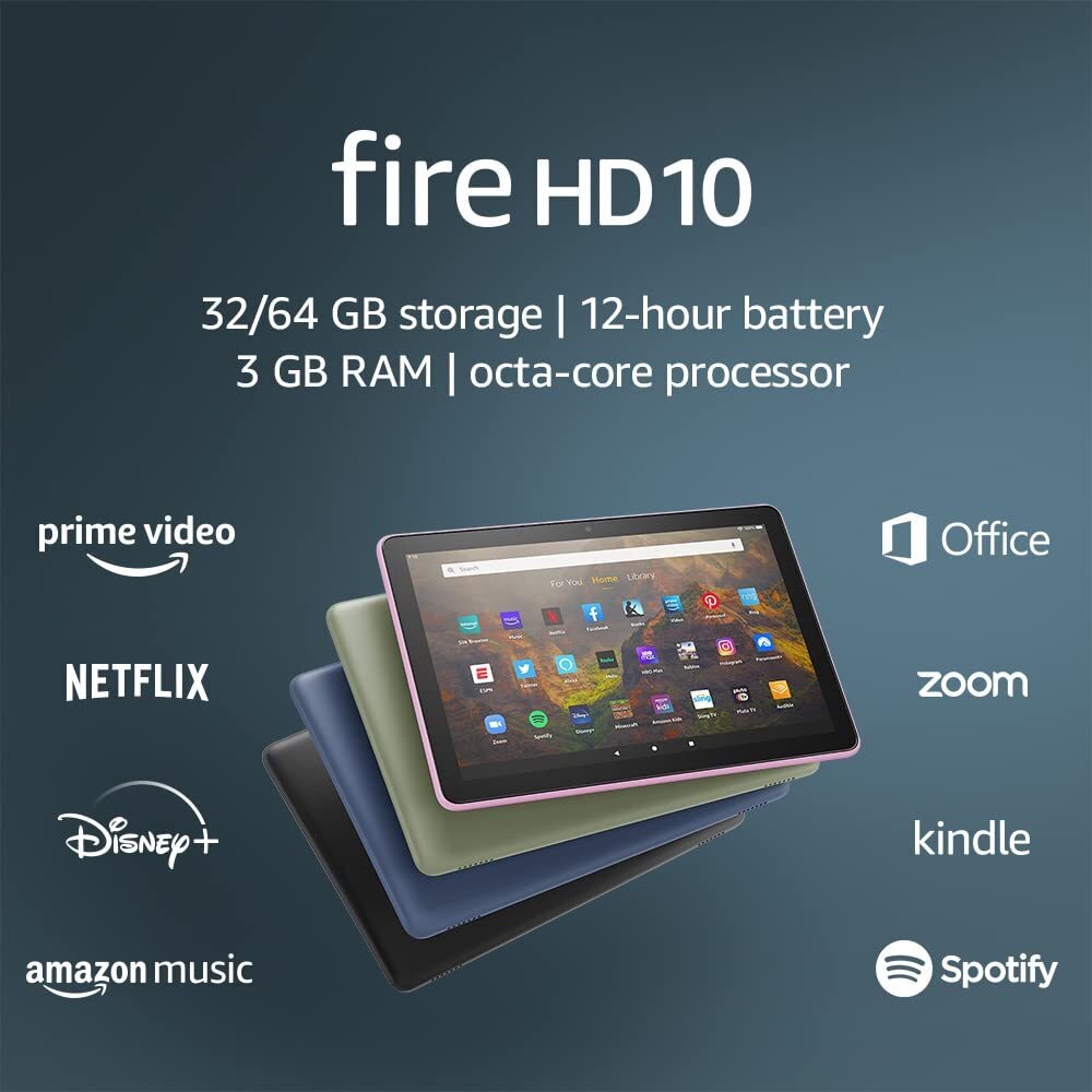 Amazon Fire HD 10 tablet, 10.1, 1080p Full HD, 32 GB, (2021 release), Black, without lockscreen ads