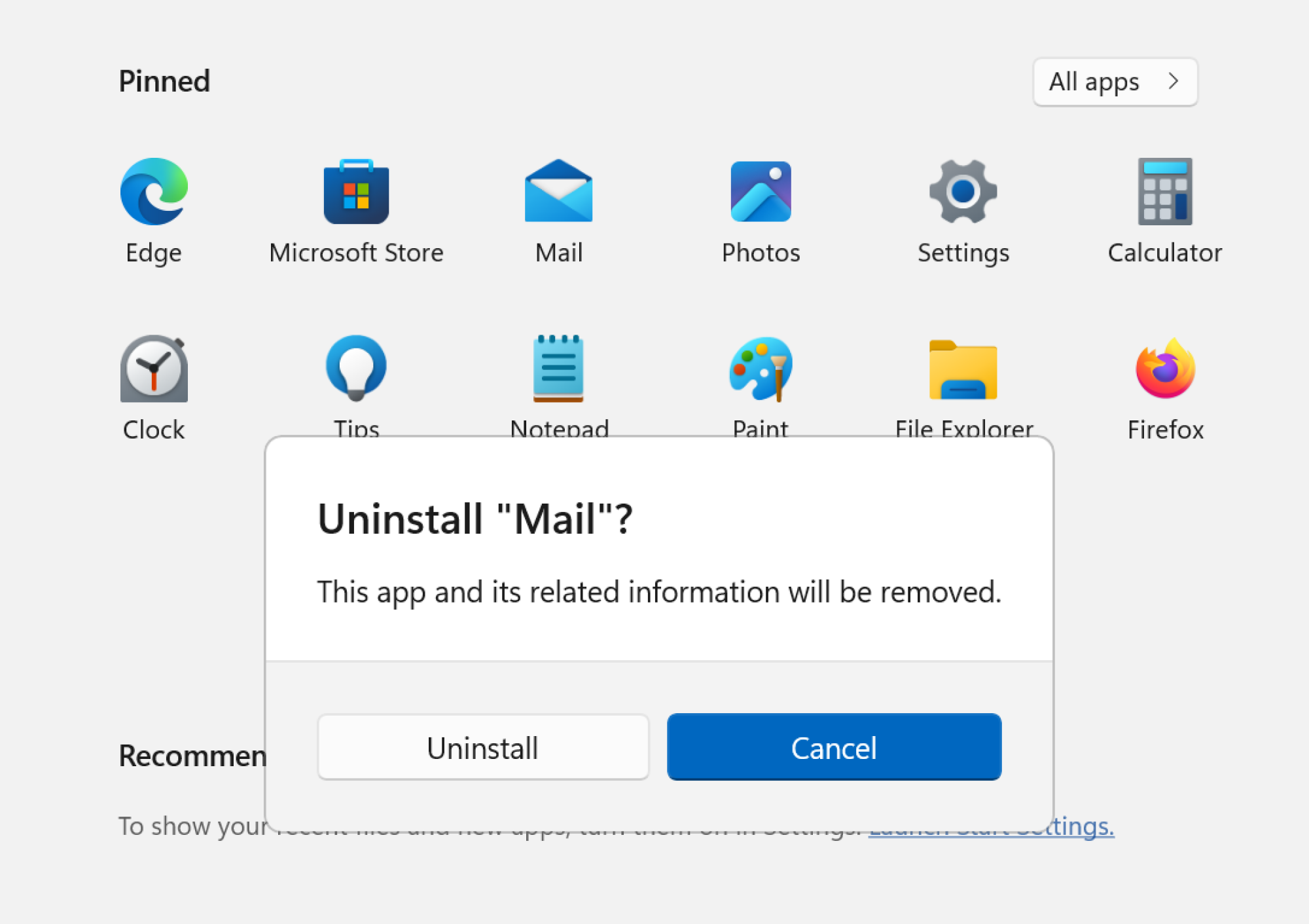 Uninstalling bloatware from Start menu.