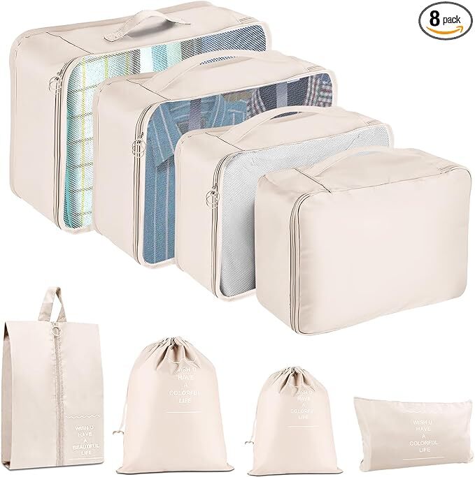 Packing Cubes for Travel - 8 Set Luggage Organizer Travel Bags for Family