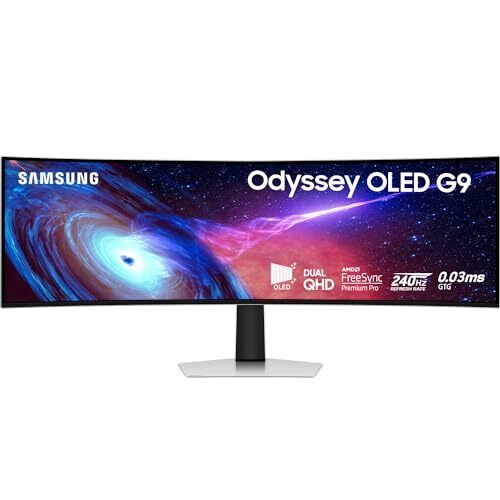 SAMSUNG 49 Odyssey G93SC Series OLED Curved Gaming Monitor, 240Hz, 0.03ms, Dual QHD, DisplayHDR True Black 400, FreeSync Premium Pro, Height Adjustable Stand, LS49CG932SNXZA, 2023