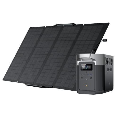 EF ECOFLOW Solar Generator DELTA Max (2000) 2016Wh with 160W Solar Panel, 6 X 2400W (5000W Surge) AC Outlets, Portable Power Station for Home Backup Outdoors Camping RV Emergency