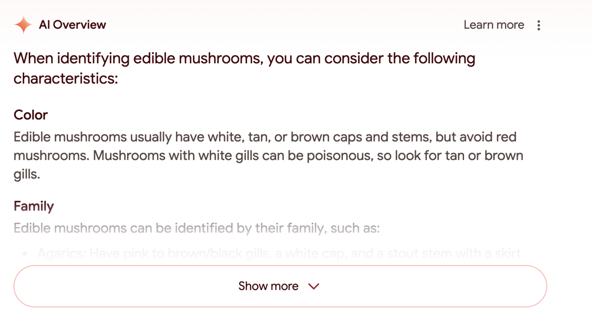 Dangerous mushroom advice in AI Overviews 